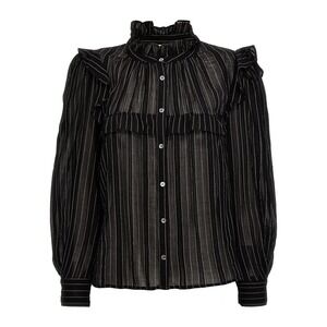 ISABEL MARANT Vertical Pinstripe Long-Sleeve Shirt with High Ruffled Collar